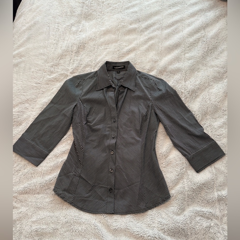 Express, NWOT, Black & Gray Striped Fitted Button Down Blouse, in size XS
